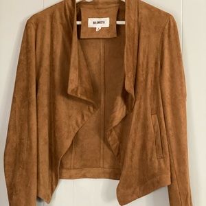 BB DAKOTA WOMENS WADE DRAPE FRONT FAUX SUEDE JACKET